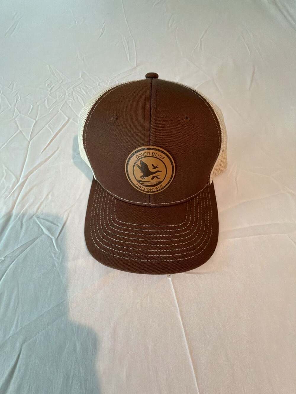 Dover Bluff Hat Company Brown Mesh Back Trucker Cap with Leather Patch